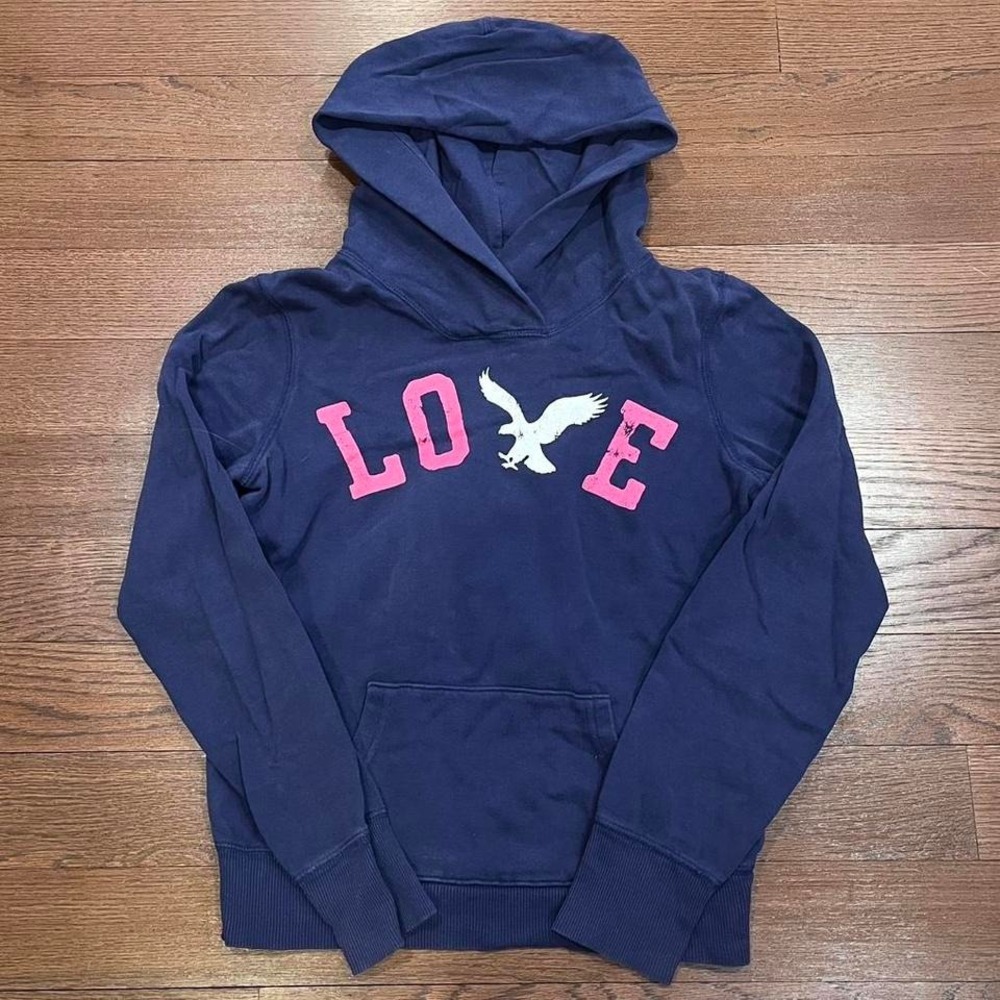 ⭐y2k american eagle navy blue graphic‎ hoodie small